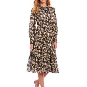 ANTONIO MELANI Black and Cream Floral Midi Dress